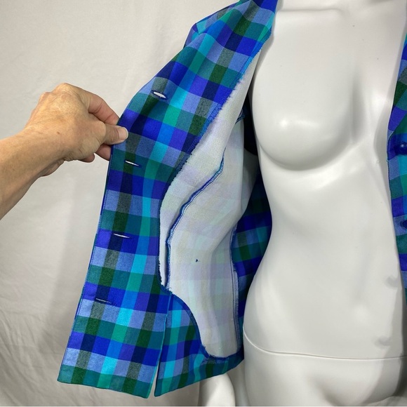 Sag Harbor Blue & Green Plaid Button Down Short Sleeve Blazer - Picture 5 of 8
